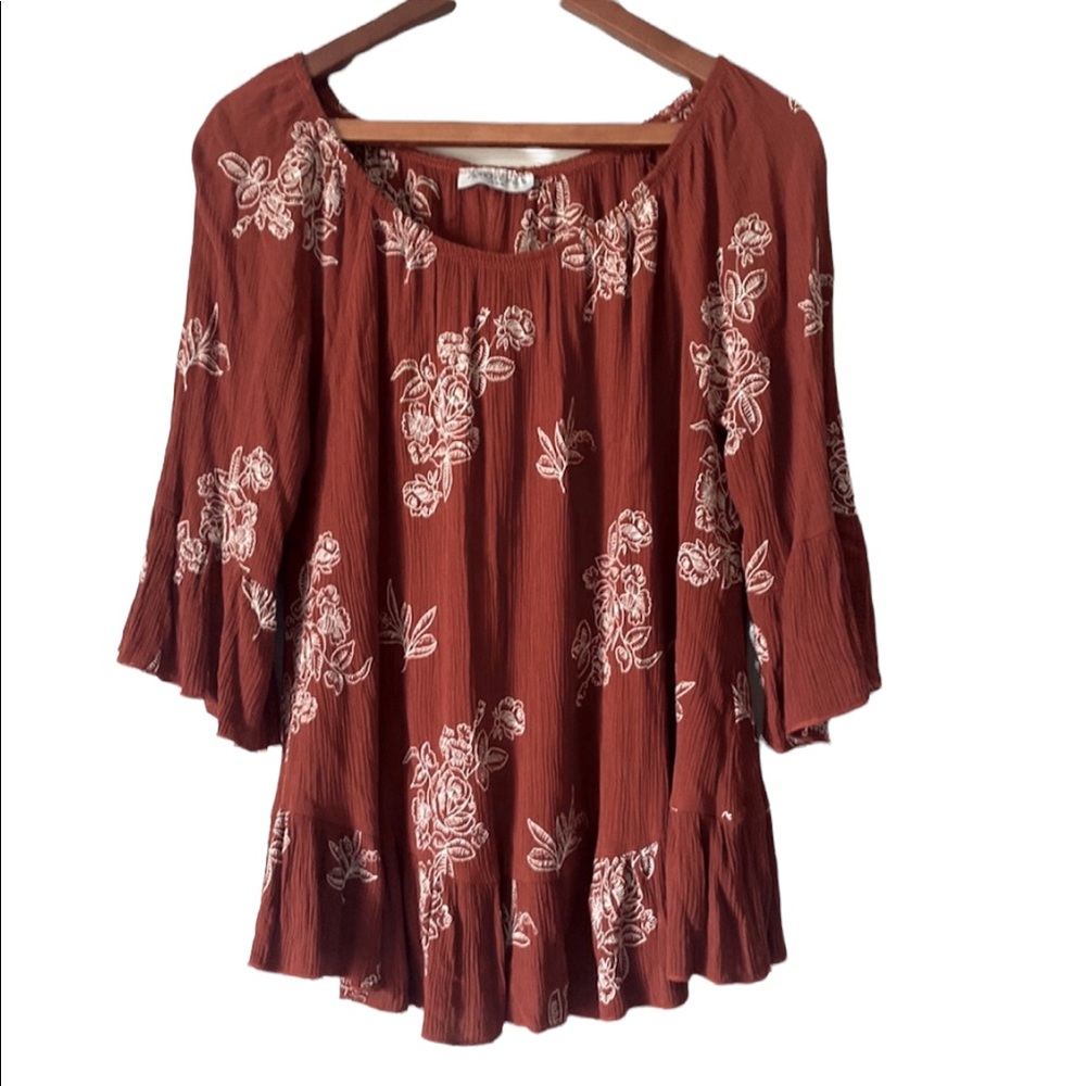Janette Plus Rust Colored  Babydoll Top